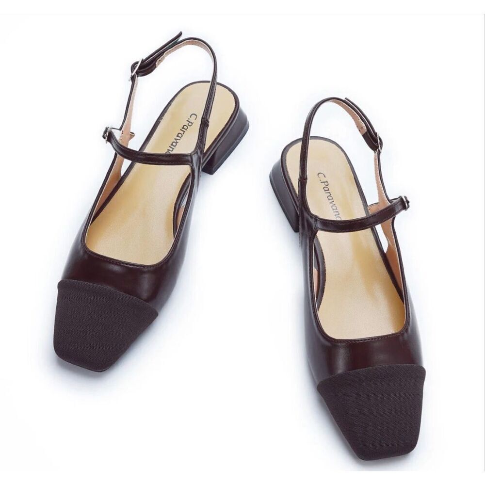 C.Paravano Square-Toe Slingback Flats Size 9.5